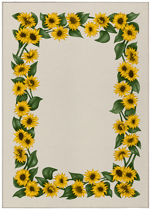 Kendall Sunflowers, Beige Chenille Rug (KE17)